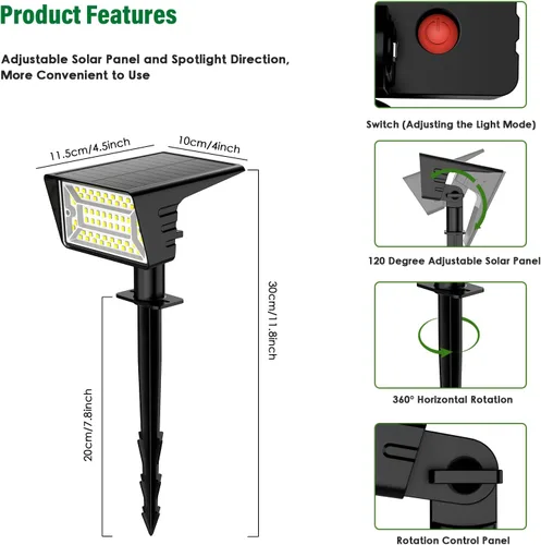 Miniatura 7 de Focos solares para exteriores con 60 LED y encendido y apagado automático, paquete de 4 luces solares para exteriores, impermeables, IP68 con 3