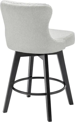 Miniatura 6 de Juego de 2 taburetes de bar giratorios de 360° con botón acolchonados, taburetes de bar tapizados de 26 pulgadas con patas de madera maciza