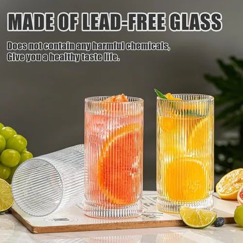 Miniatura 4 de Vasos para beber, juego de 8 vasos de vidrio estilo origami, 4 vasos altos de 15 onzas y 4 vasos de 12 onzas, tazas de mojito, copa de cóctel