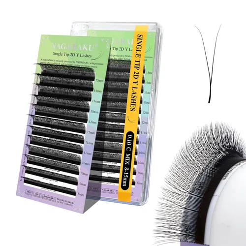 Miniatura 137 de Suministros de extensiones de pestañas NAGARAKU yy, pestañas falsas 0.05mm rizado D, bandeja mixta 8-12mm, prefabricadas 4D, abanico fácil, volumen