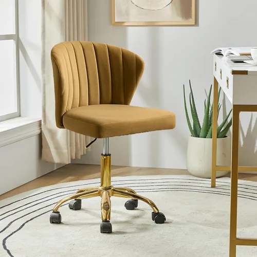 Miniatura 20 de TINA'S HOME Sillas de escritorio de oficina con ruedas y base dorada, moderna silla de oficina sin brazos de terciopelo, silla giratoria ajustable