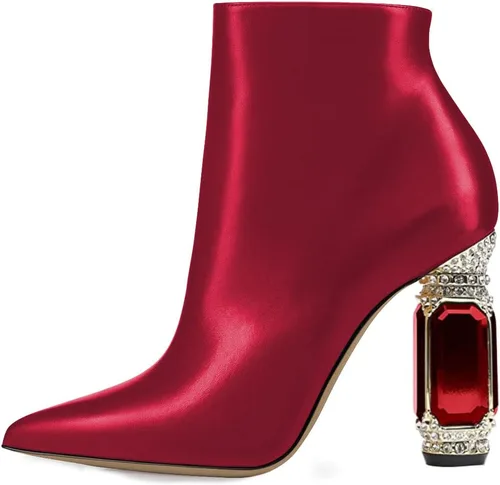 Miniatura 67 de FSJ Botas de tacón alto con punta puntiaguda para mujer, con tacón alto, con cremallera lateral brillante, estilo casual, para uso diario, zapatos