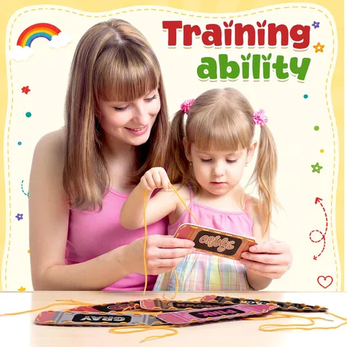 Miniatura 3 de Funrous 10 Pieces Kids Recognition Lacing Cards Thick Cardboard Educational Sewing Cards Double Sided Lacing Playing Games for Children Toddler