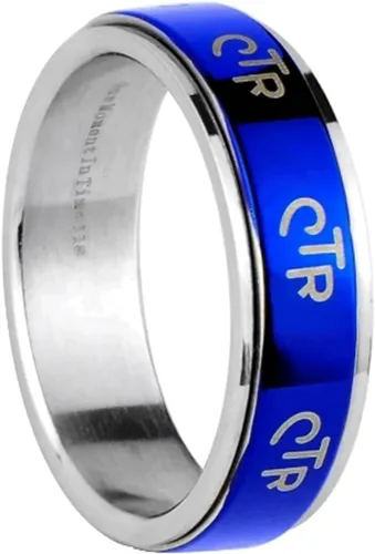 Miniatura 3 de J38C Tamaño 12 Anillo Spinner Azul Mormón LDS CTR
