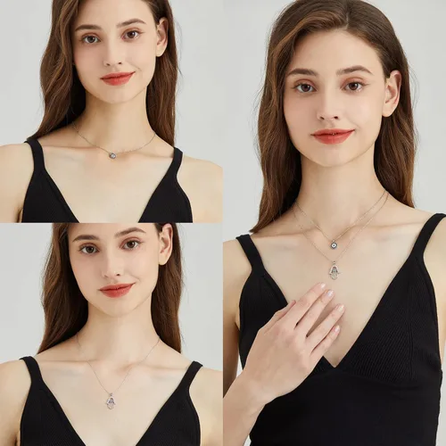 Miniatura 20 de Collar contra el mal de ojo para mujer, chapado en oro de 18 quilates, collar con capas de mal de ojo, hecho a mano, collar de protección ajustable