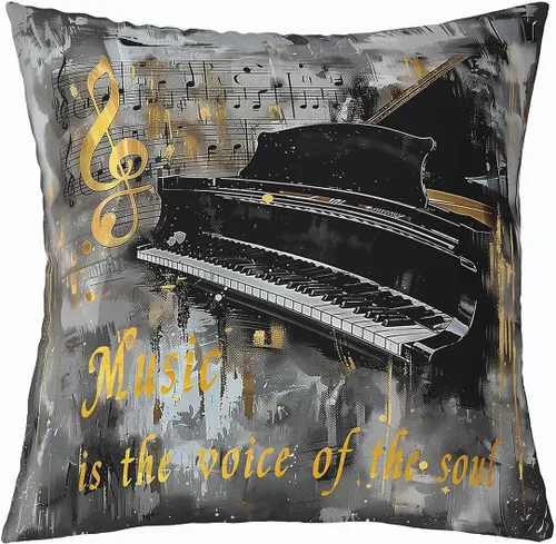 Homewish Fundas de almohada de música de piano (paquete de 1, fundas de cojín con notas musicales, para niños, niñas, niños, adolescentes, retro,