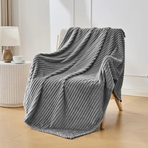 Miniatura 34 de Bnuitland - Manta de franela marrón con funda de almacenamiento, 300 GSM, manta de sofá súper suave con patrón de rayas de forro polar para bebés