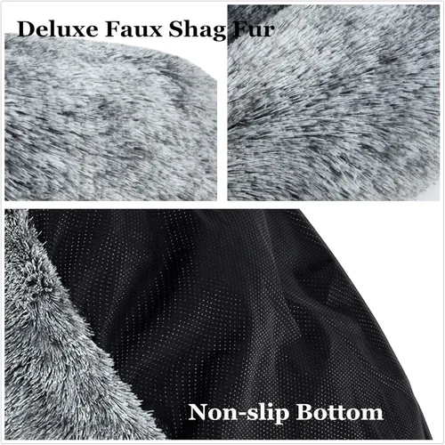 Miniatura 4 de Coohom Cama Ovalada Calmante Tipo Dona Abrazadora para Perros, Cama de Pelo Sintético Afelpado para Gatos Lavable Almohada Redonda para Mascotas Gris