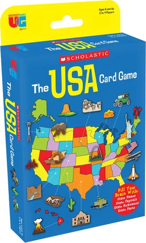 University Games, Juego de cartas de viaje Scholastic USA, Aprende capitales estatales y hechos históricos, Gran juego de cartas de desafío