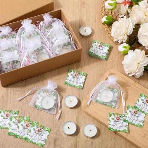 Miniatura 4 de MTLEE 50 Juegos de Velas para Baby Shower, Regalos de Fiesta para Invitados, Incluyendo 50 Mini Velas de Té, Etiquetas de Agradecimiento y Bolsas