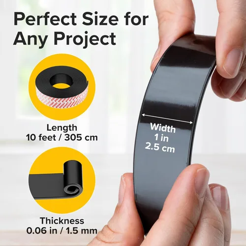 Miniatura 2 de Cinta magnética flexible (10 pies x 1 pulgada), tira magnética con fuerte autoadhesivo, rollo magnético ideal para manualidades y proyectos