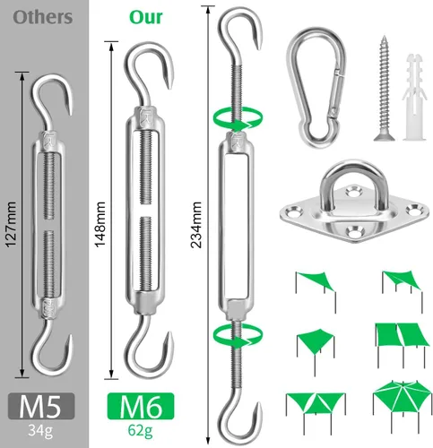 Miniatura 2 de Kit de accesorios para toldo – Kit de instalación de toldos de acero inoxidable 304 de 6 pulgadas para instalar toldos rectangulares y triangulares