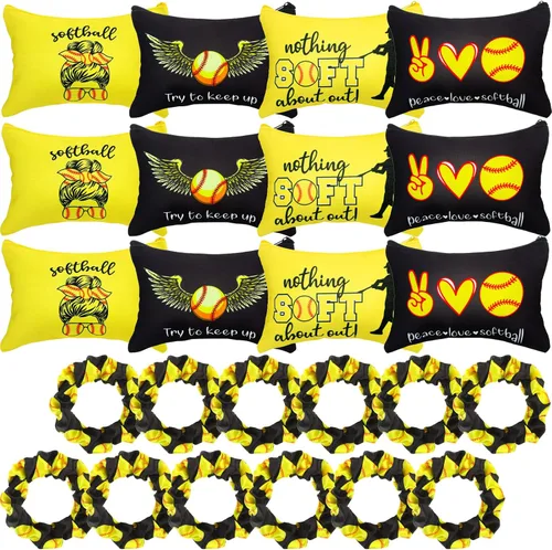 Miniatura 8 de Kajaia 24 piezas de softbol para fiestas, bolsas de cosméticos de softbol para el cabello, pulseras deportivas para el cabello, bolsa de viaje