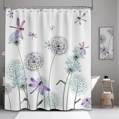 Miniatura 42 de Cortina de ducha floral para primavera y verano, flores silvestres, flores y mariposas, decoración de baño, tela impermeable con ganchos, 70