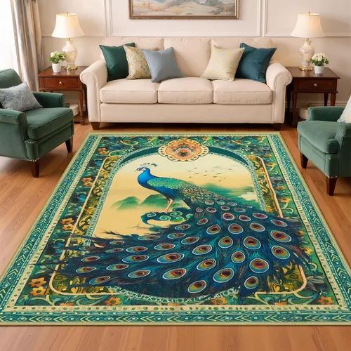 Miniatura 12 de Alfombra abstracta de 3 x 5 para sala de estar, dormitorio, entrada, color azul