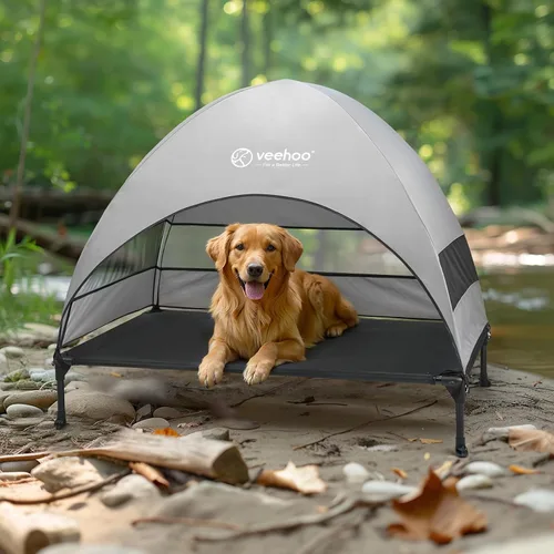 Miniatura 7 de Cama para Perros al Aire Libre Veehoo con Toldo, Catre Elevado Refrescante para Mascotas con Sombra Removible, Patas Antideslizantes, Catre Elevado