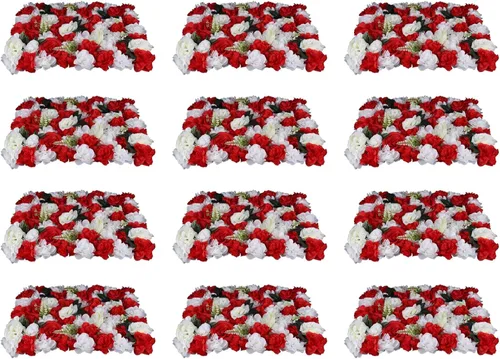 Miniatura 20 de Panel de pared de flores artificiales 3D, 24 x 16 pulgadas, 10 paneles de fondo de pared para exteriores, interiores, fiestas, bodas, día de San