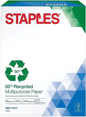Miniatura 4 de Staples Papel de copia 100% reciclado de 8.5 x 11 pulgadas, 20 libras, 92B 500/resma, 10 resmas/conteo, para oficina, escuela y hogar