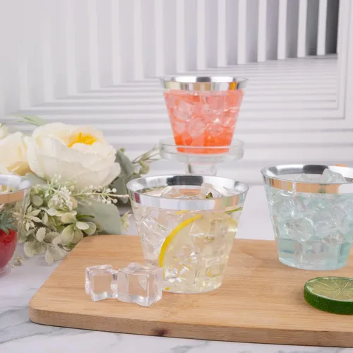 Miniatura 7 de WELLIFE 200 tazas plateadas, vasos de plástico transparente de 9 onzas, copas de vino de plástico desechables, copas de cóctel para fiestas y bodas