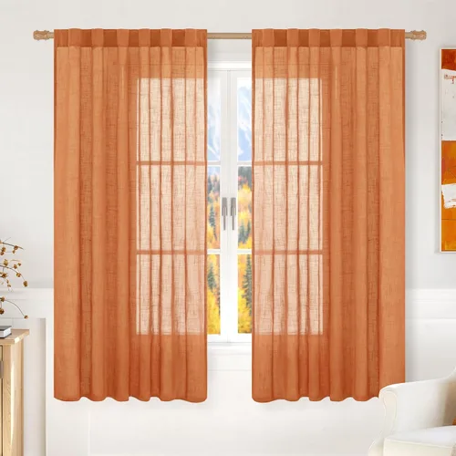 Miniatura 47 de LAMIT Cortinas de lino beige de 30 pulgadas de largo para ventanas pequeñas, cortinas semitransparentes filtrantes de luz, pestaña trasera