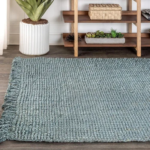Miniatura 3 de JONATHAN Y Alfombra de yute tejida a mano con borlas color azul claro/gris, 5x8, Pata, estilo bohemio, rústico, de cabaña, fácil de limpiar