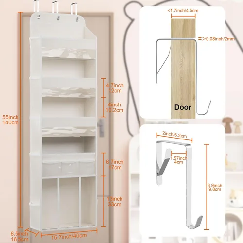 Miniatura 2 de OneDream Organizador de 5 niveles sobre la puerta con caddy de almacenamiento extraíble, organizador de ropa de bebé para guardería, almacenamiento