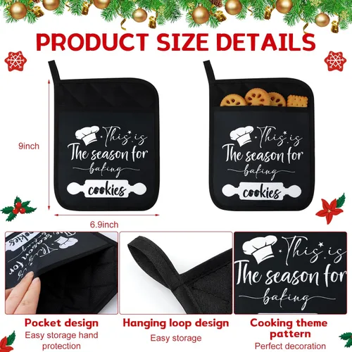 Miniatura 2 de Layhit 12 soportes para ollas de Navidad con bolsillo, resistentes al calor, almohadillas calientes, bolsa de galletas de granja para cocina