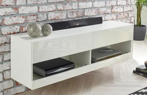 Miniatura 3 de MMT Furniture Designs Ltd Soporte de TV con luz LED azul de 55 pulgadas, soporte de TV brillante flotante montado en la pared, estante de TV