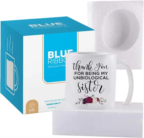 Miniatura 6 de BLUE RIBBON Taza del Día de las Hermanas, con texto en inglés "Thank You FOR BEING MY UNBIOLOGICAL Sister", divertida taza de café en caja de regalo