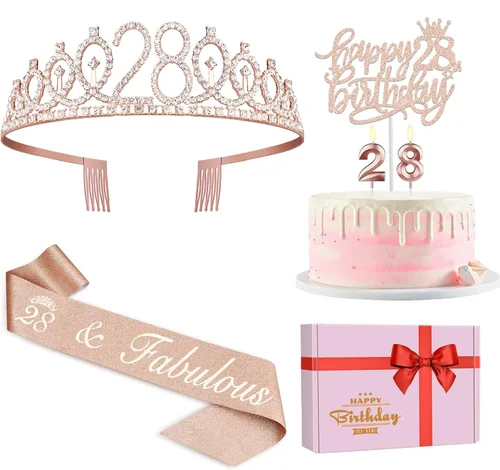 Miniatura 32 de Decoraciones de cumpleaños número 13 para niñas, incluyendo corona/tiara de cumpleaños 13, banda oficial para adolescentes y decoración de pastel