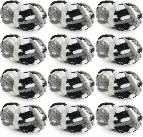 Miniatura 32 de HOMBYS Paquete de 8 hilos gruesos gigantes para tejer a ganchillo/tejer a mano, súper voluminosos, grandes, suaves, esponjosos, tie dye de felpa