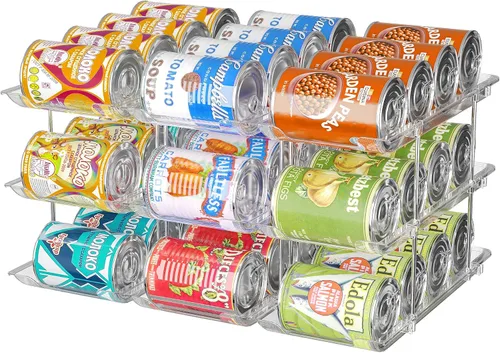 Miniatura 6 de Organizador de latas para despensa, 3 juegos de 4 niveles, organizador de almacenamiento de latas, organizador de latas de soda para refrigerador