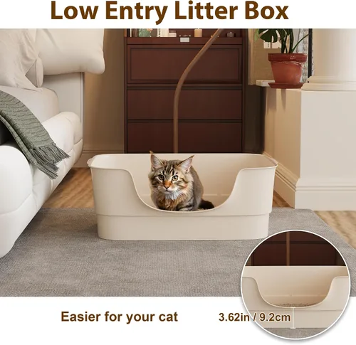Miniatura 3 de Caja de arena extra grande para gatos grandes, lados altos y diseño de entrada baja, 23.43 x 16.73 x 8.46 pulgadas, espacioso inodoro antiderrames