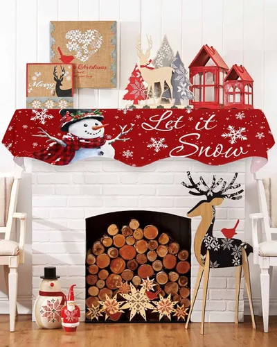 Miniatura 9 de Daleng Bufanda de repisa de camión de Navidad con muñeco de nieve para chimenea, 60 x 17 pulgadas, árbol de Navidad, copos de nieve, ciervos, verde