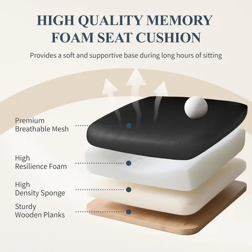 Miniatura 5 de Flysky Juego de 10 sillas ergonómicas de escritorio para oficina en casa, soporte lumbar, silla giratoria de malla transpirable para computadora