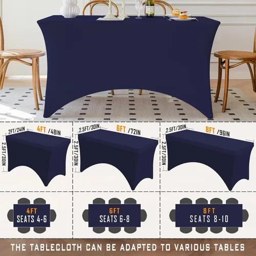 Miniatura 40 de Famstar Paño de Mesa Negro de 4 Pies de Elastano, Paño de Mesa Ajustado para Mesas Rectangulares, Fundas Elásticas Lavables Sin Arrugas