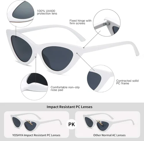 Miniatura 4 de Lentes de sol retro para mujer, con marco de plástico y diseño con estilo ojo de gato YOSHYA