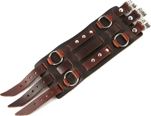 Miniatura 12 de HZMAN Anillo de aleación para hombre, pulsera de cuero genuino, tono plateado, ajustable