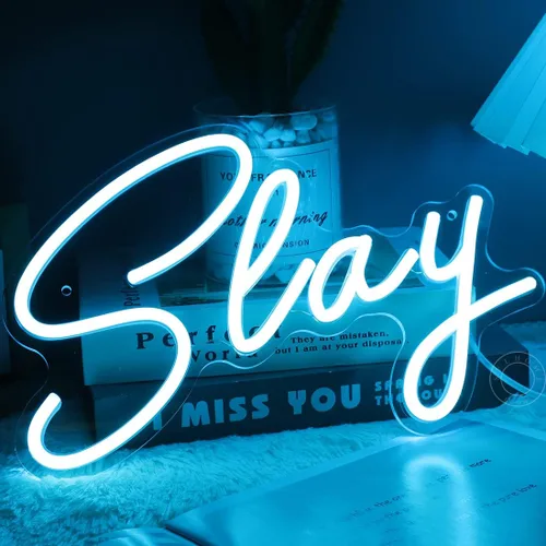 Miniatura 2 de SYLHOME Slay - Letrero de luz LED de neón azul genial para niños y niñas, para dormitorio, juegos, sala de juegos, escritorio, decoración de pared