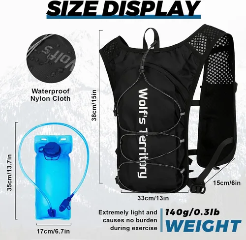 Miniatura 6 de Mochila de hidratación con 2 vejigas de agua de 2 litros, mochila de agua ligera para senderismo, chaleco de hidratación con 2 muñequeras y 1 banda