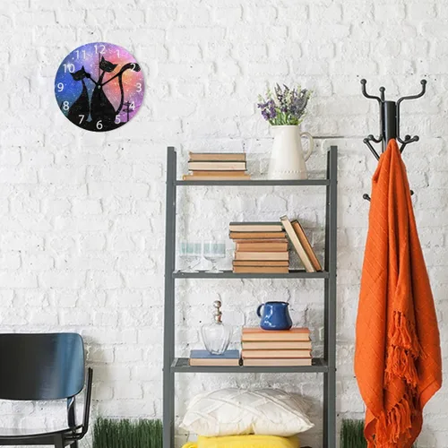 Miniatura 4 de senya Reloj de pared redondo con diseño de gatos mágicos, pintura al óleo silenciosa que no hace tictac, decorativo para el hogar, oficina, escuela