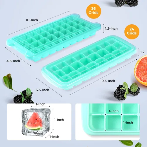 Miniatura 8 de Bandeja de cubitos de hielo, bandeja de hielo de silicona suave con tapa de polipropileno, bandejas flexibles para cubitos de hielo para congelador