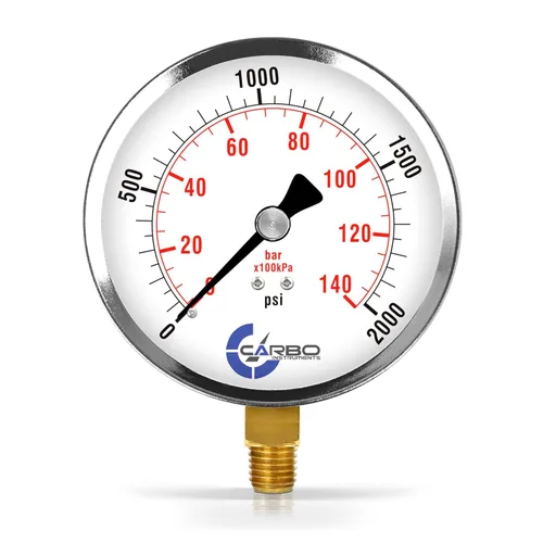 Miniatura 9 de Manómetro de vacío seco de 0 a -30 inHg, dial de 4", montaje inferior de 1/4 NPT, caja de acero cromado, piezas humedecidas de latón, doble escala