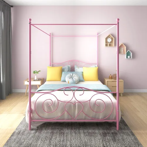 Miniatura 6 de Marco de cama tamaño matrimonial, listones de acero resistente y soporte con cabecero y estribo, no requiere somier (negro)