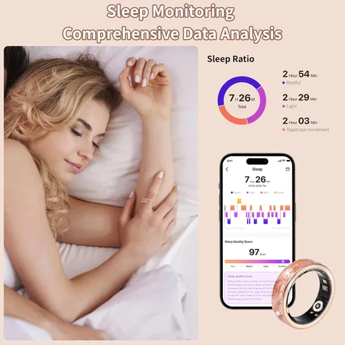 Miniatura 6 de Anillo inteligente para mujeres y hombres, rastreador de salud y fitness con frecuencia cardíaca, monitor de sueño, oxígeno en sangre, HRV, 128