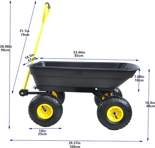 Miniatura 4 de Carrito de jardín Camión volquete con rueda de aire para jardines, granjas, etc (negro)