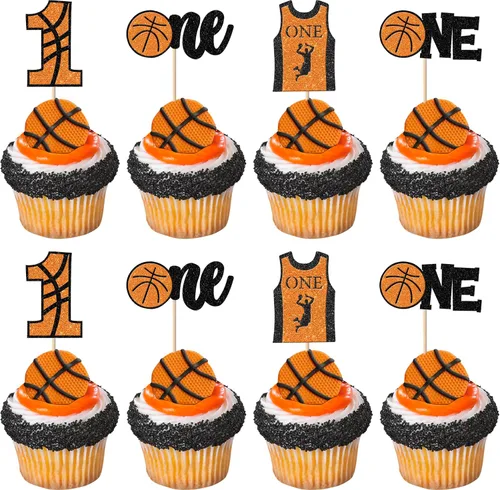 Miniatura 15 de 1 paquete de decoración de pastel de baloncesto con purpurina para fanáticos de la NBA, temática de baloncesto, selección de pastel de cumpleaños