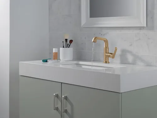 Miniatura 2 de Delta Tetra Lumicoat - Grifo de baño dorado cepillado de altura media de 1 agujero, grifo de lavabo de baño de un solo orificio para tocador, bronce