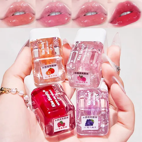 Kit de 4 piezas de aceite y brillo labial - Cuidado labial hidratante y voluminizador con perla y brillo