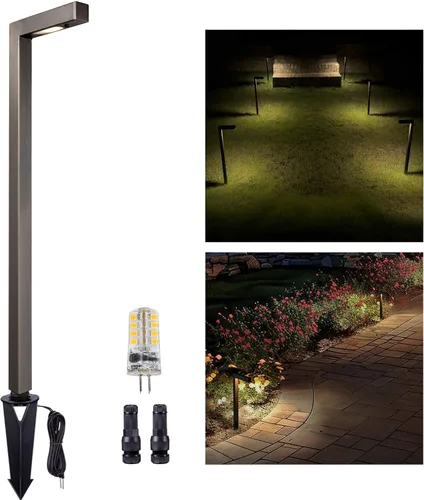 Miniatura 25 de Gardenreet Luces de camino de paisaje de latón, luces de camino de bajo voltaje de 12 V con cable, luces de jardín al aire libre LED impermeables